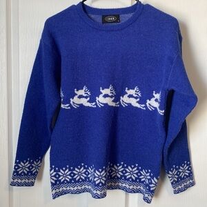 5/$25 Blue Sweater with White Reindeer Pattern
